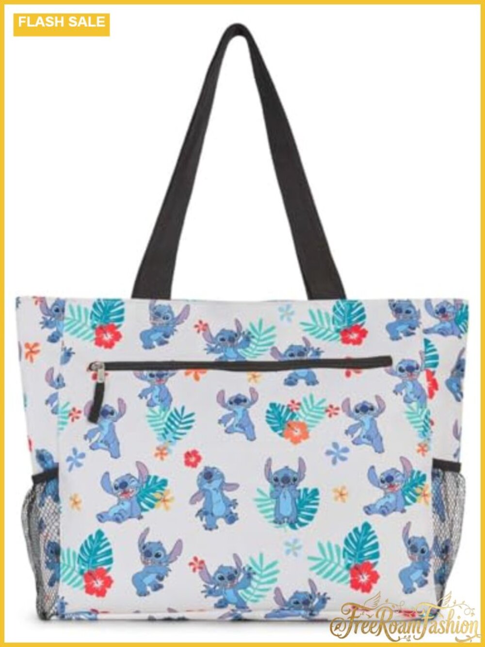 Stitch Zip Tote Shoulder Bag Nylon Travel Beach Mesh Pocket Large